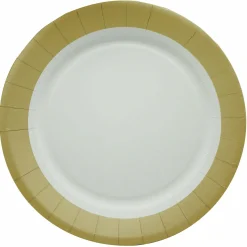 Vaisselle Jetable|Pique-Nique Et Camping|LE NAPPAGE 10 assiettes en carton 23cm blanches et or