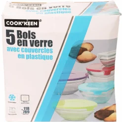 Conservation Et Rangement|COOK KEEN 5 bols en verre avec couvercles en plastique