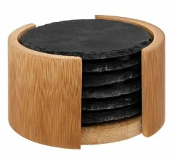 Vaisselle Et Service|SECRET DE GOURMET 6 dessous de verre en ardoise + rack