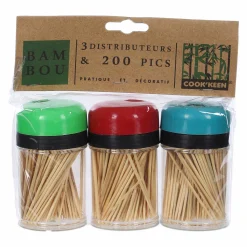 Vaisselle Jetable|COOK KEEN 3 distributeurs 200 cure-dents en bambou