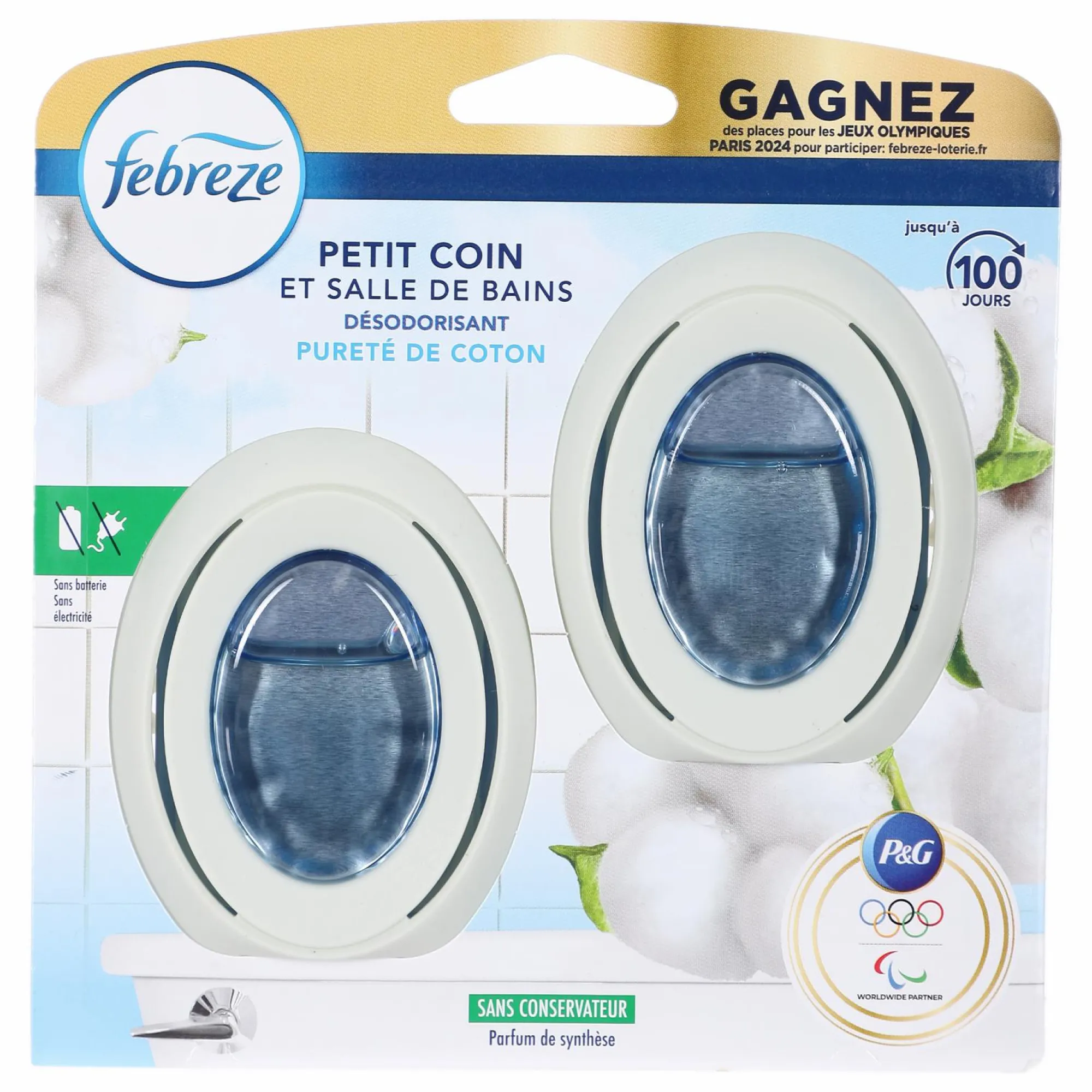 Produits Ménagers|FEBREZE 2 désodorisants petit coin et salle de bain pureté de coton