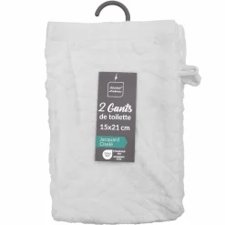 Linge De Bain|Salle De Bain Et Wc|Stokomani 2 gants de toilette 15x21 cm Madeira blanc