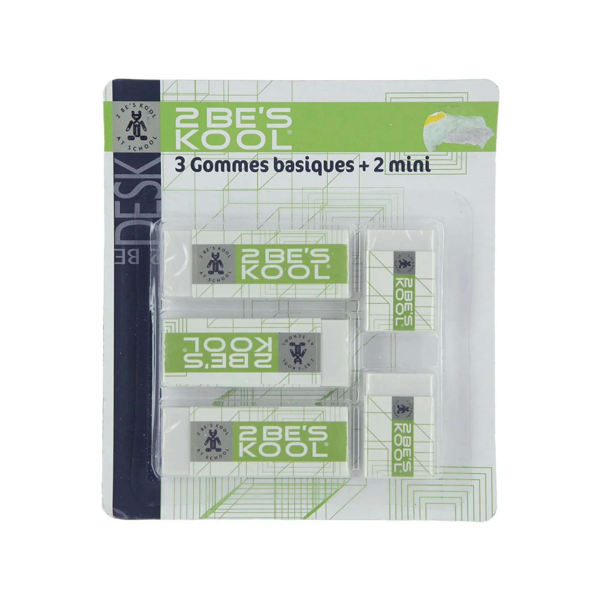 Papeterie Et Bureau|2 BE S KOOL 3 gommes basiques + 2 mini