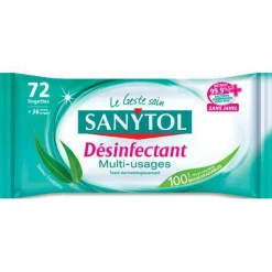 Produits Ménagers|SANYTOL 72 lingettes desinfctantes mutli-usages 94% vegetal eucalyptus & menthe