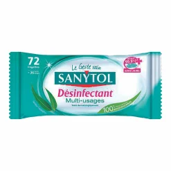 Produits Ménagers|SANYTOL 72 lingettes desinfctantes mutli-usages 94% vegetal eucalyptus & menthe