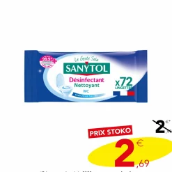 Produits Ménagers|SANYTOL 72 lingettes désinfectantes nettoyantes wc