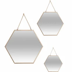 Décorations Murales|ATMOSPHERA 3 miroirs Hexagonaux or et chaine