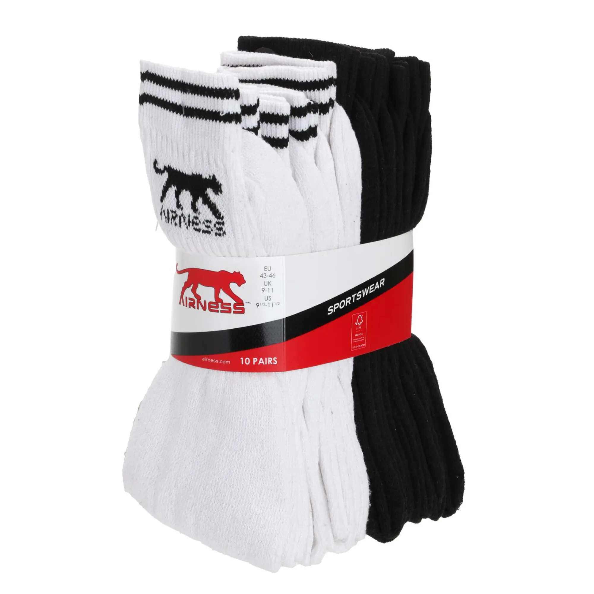 Chaussures Et Accessoires|AIRNESS 10 paires de chaussettes tennis blanches et noires
