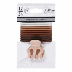 Cheveux|Stokomani 1 pince + 10 élastiques marron