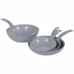 Cuisson Et Ustensiles|DELBO 3 Poêles 20-24-28 cm + Wok 28 cm marbré gris