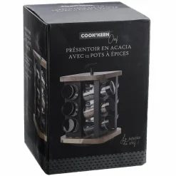 Vaisselle Et Service|COOK KEEN 12 pots à épices en verre avec support en acacia