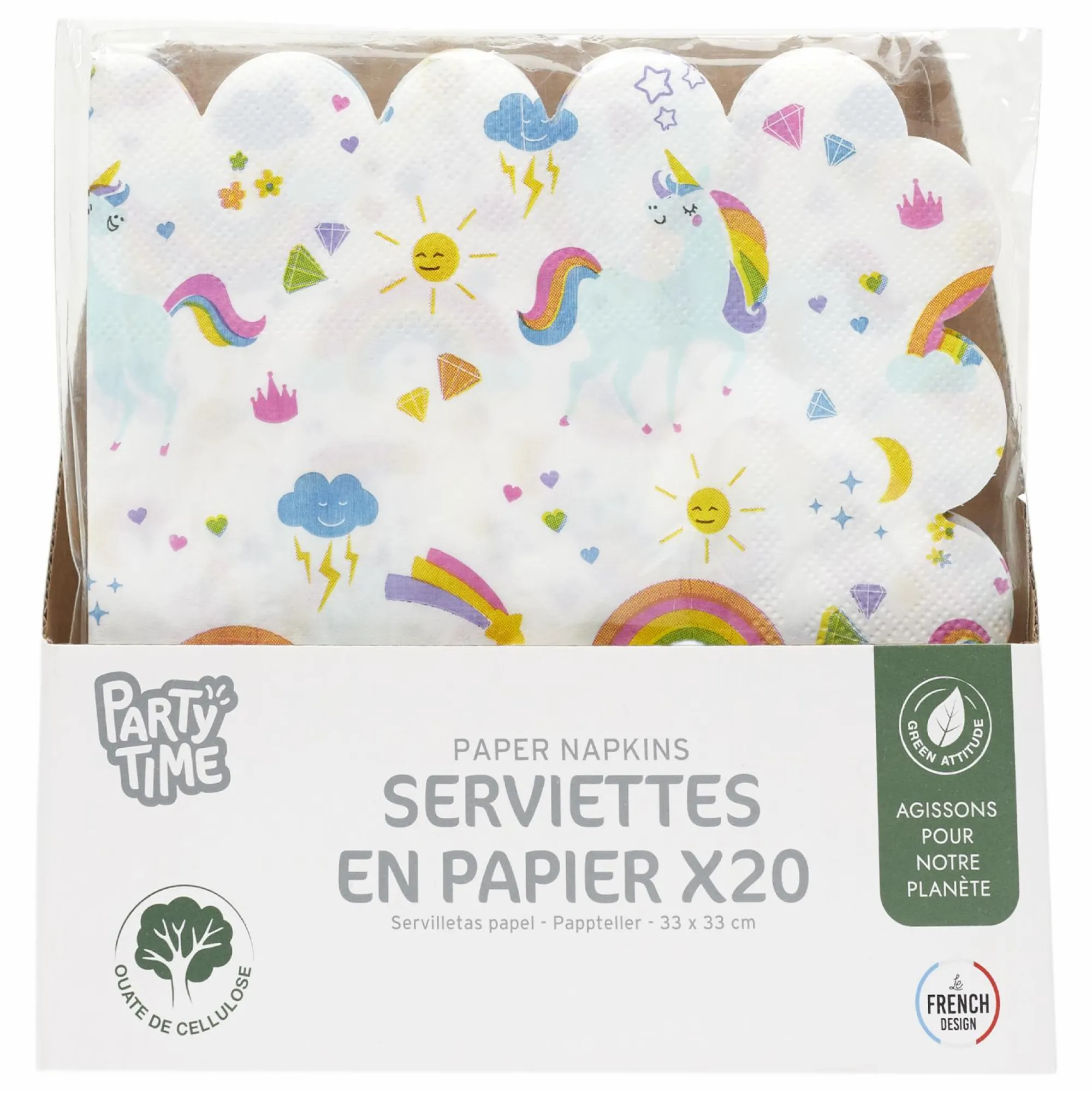 Vaisselle Jetable|Pique-Nique Et Camping|Stokomani 20 serviettes en papier arc en ciel licorne