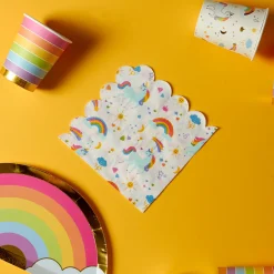 Vaisselle Jetable|Pique-Nique Et Camping|Stokomani 20 serviettes en papier arc en ciel licorne