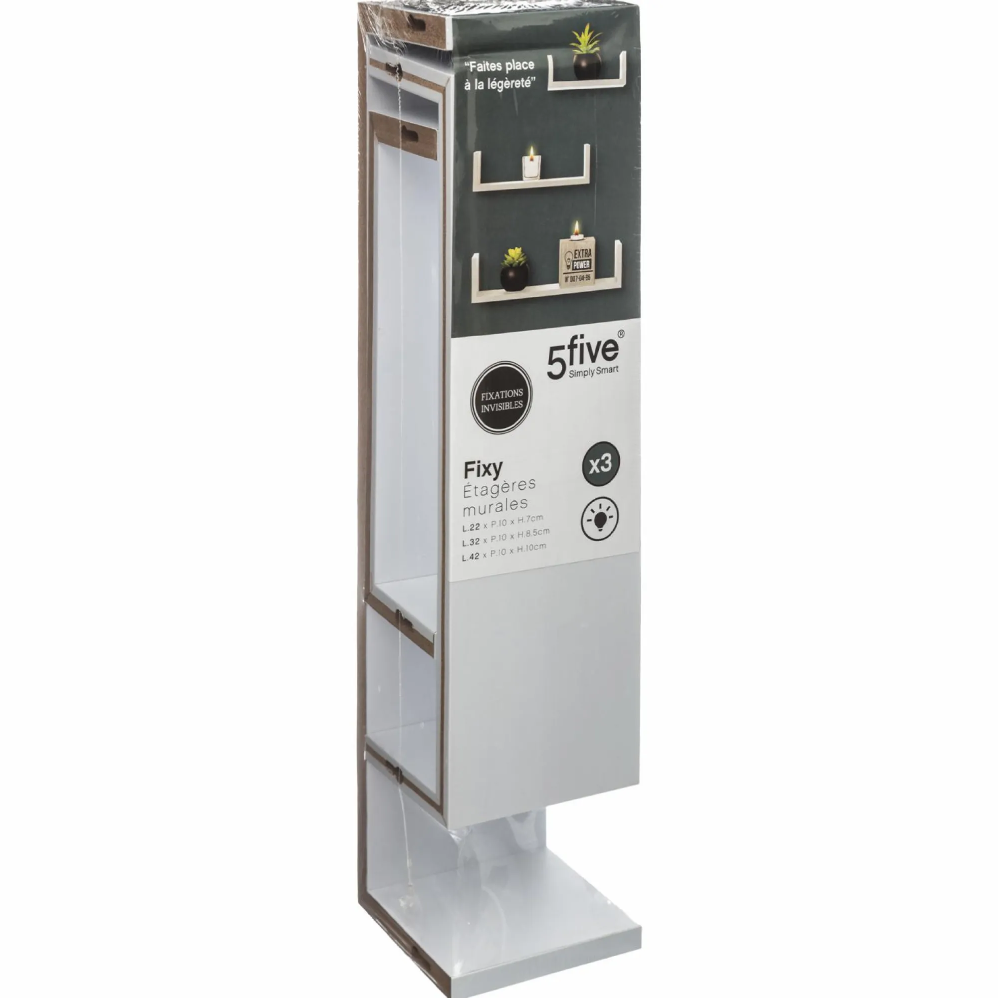 Mobilier|FIVE 3 étagères à fixer bord blanc