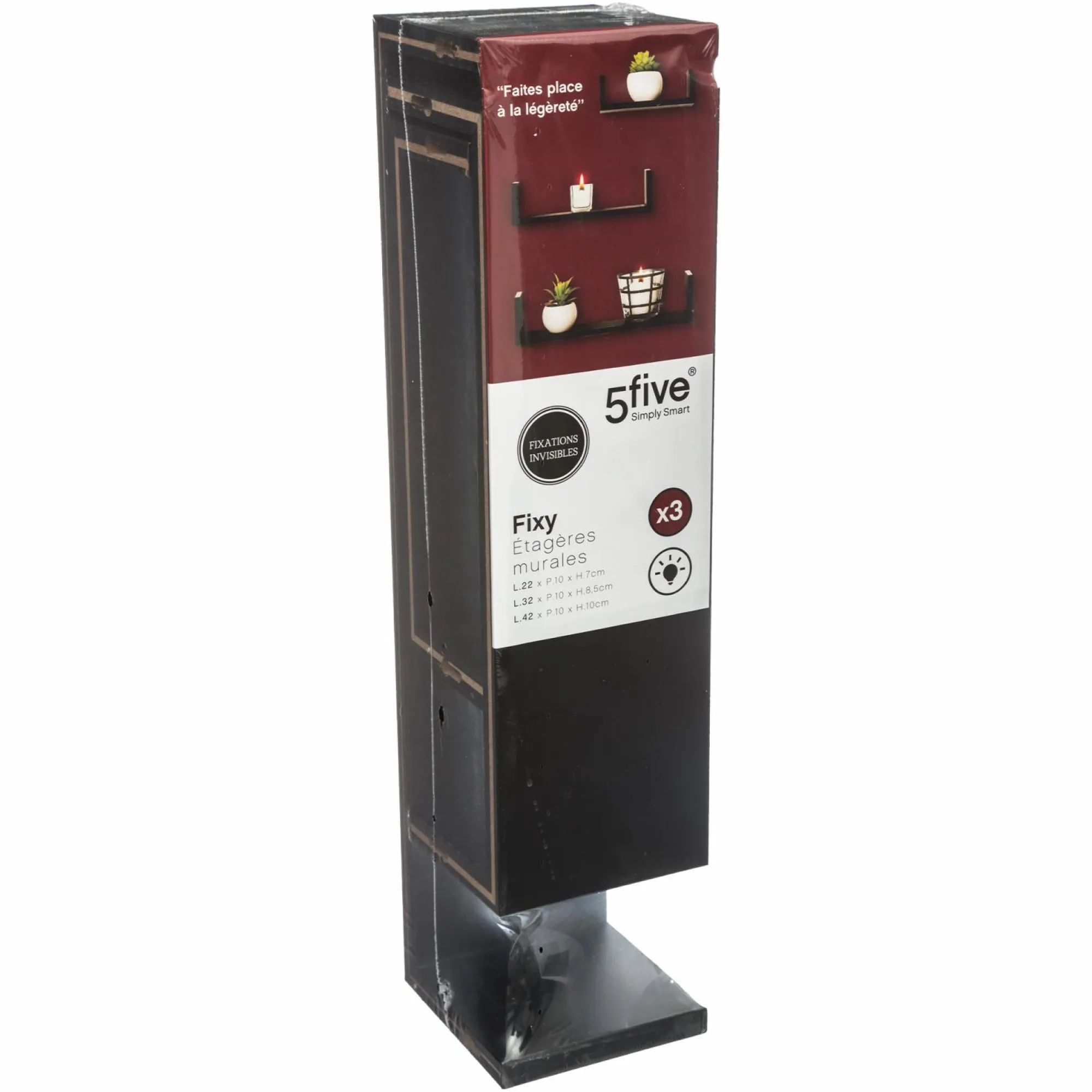 Mobilier|FIVE 3 étagères à fixer bord noir