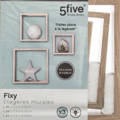 Mobilier|FIVE 3 étagères à fixer cube naturel