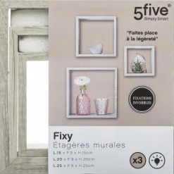 Mobilier|FIVE 3 étagères à fixer en cube grise