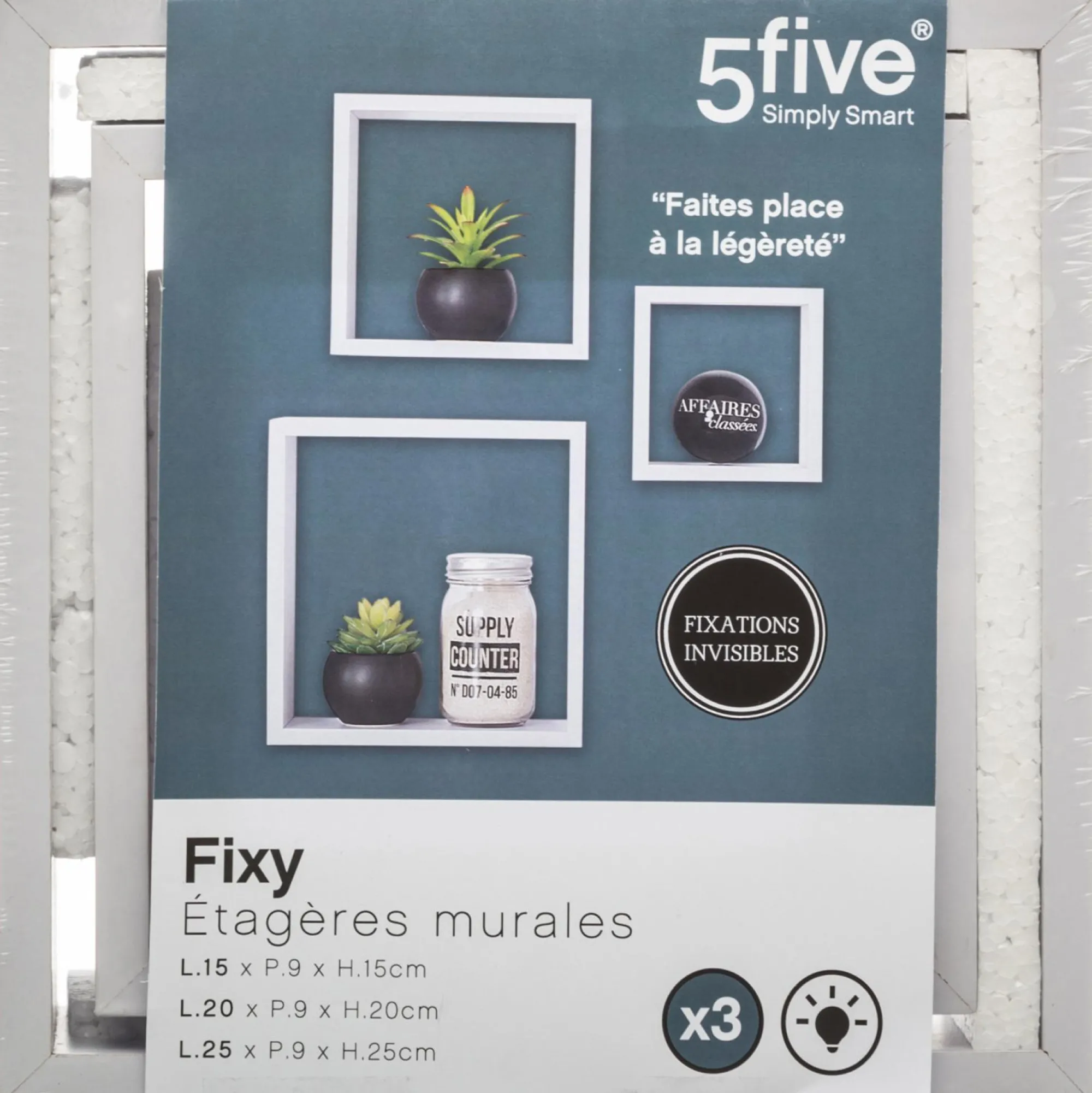 Mobilier|FIVE 3 étagères en cube blanc
