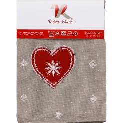 Linge De Cuisine|RUBAN BLANC 3 torchons cœur 45x65 cm