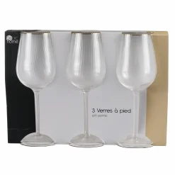 Vaisselle Et Service|Stokomani 3 verres à pieds bord doré