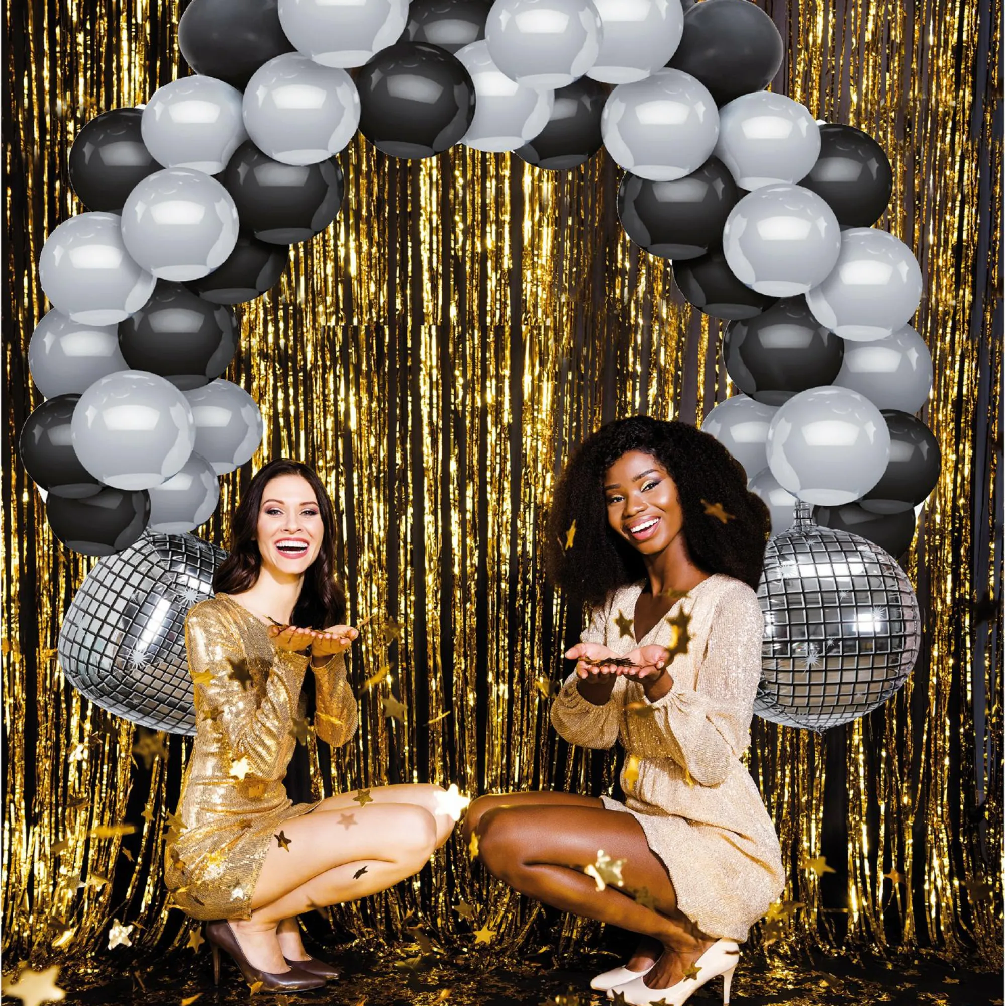 Fêtes Et Cérémonies|Stokomani Arche ballons noir et argent et boule à facettes