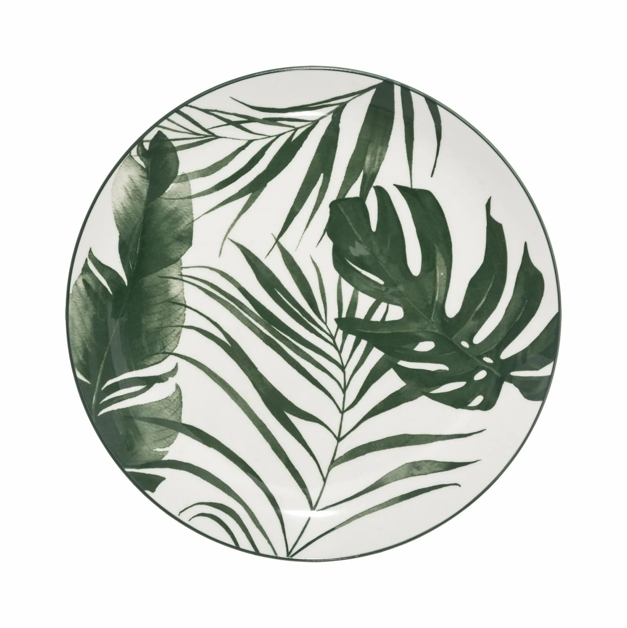 Vaisselle Et Service|SECRET DE GOURMET Assiette à dessert en porcelaine imprimé feuilles vertes 19cm