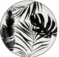 Vaisselle Et Service|SECRET DE GOURMET Assiette plate en porcelaine imprimé feuilles noires 26cm