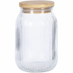 Conservation Et Rangement|Stokomani Bocal en verre strié avec couvercle en bambou