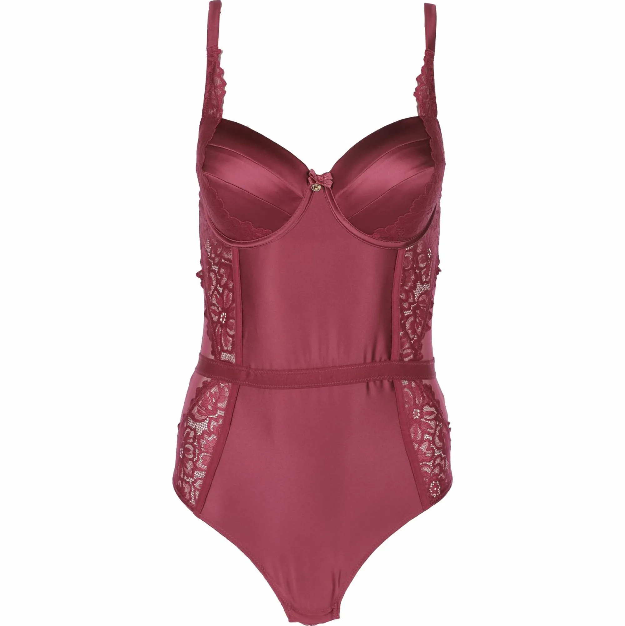Lingerie Et Vêtements De Nuit|LA CITY Body coque dentelle et satin cassis Rouge