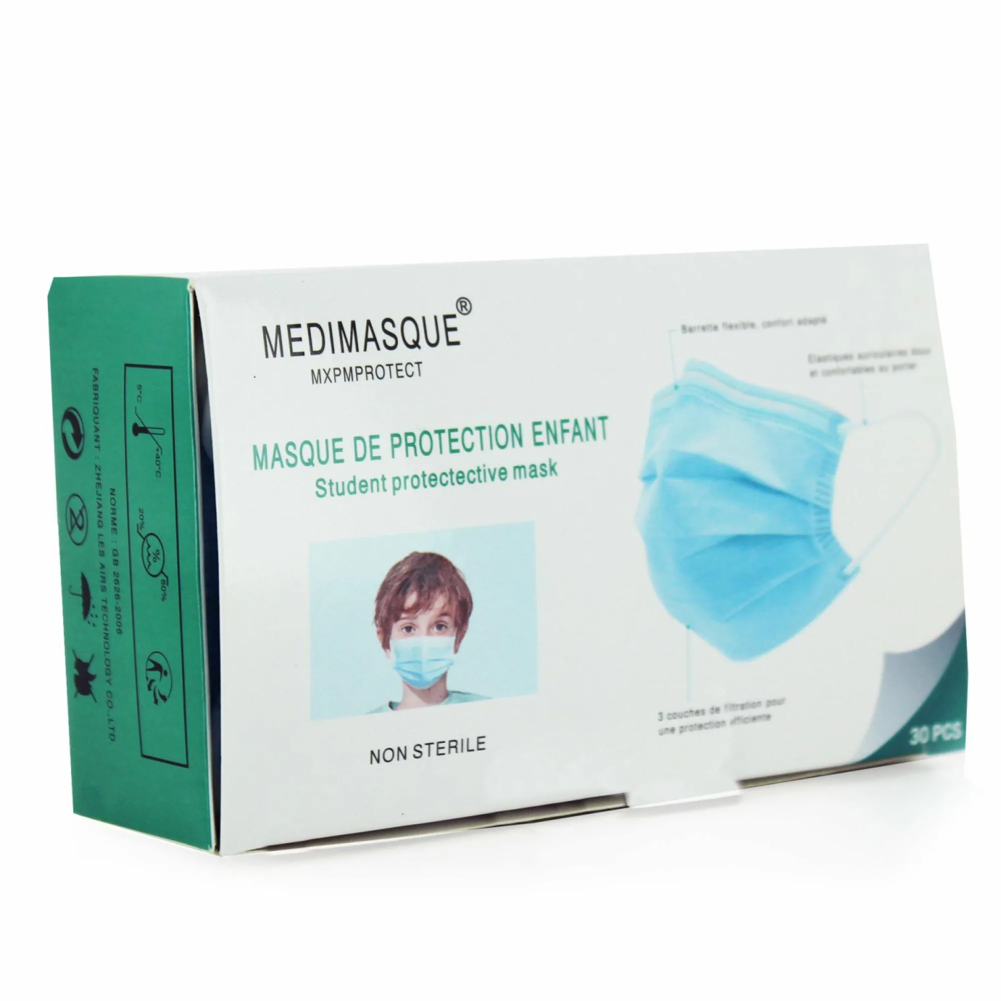Santé Et Bien-Être|Stokomani Boîte de 30 masques jetables pour enfant Bleu
