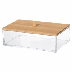 Accessoires Beauté|BAMBOU COLLECTION Boîte de rangement rectangle avec couvercle en bambou
