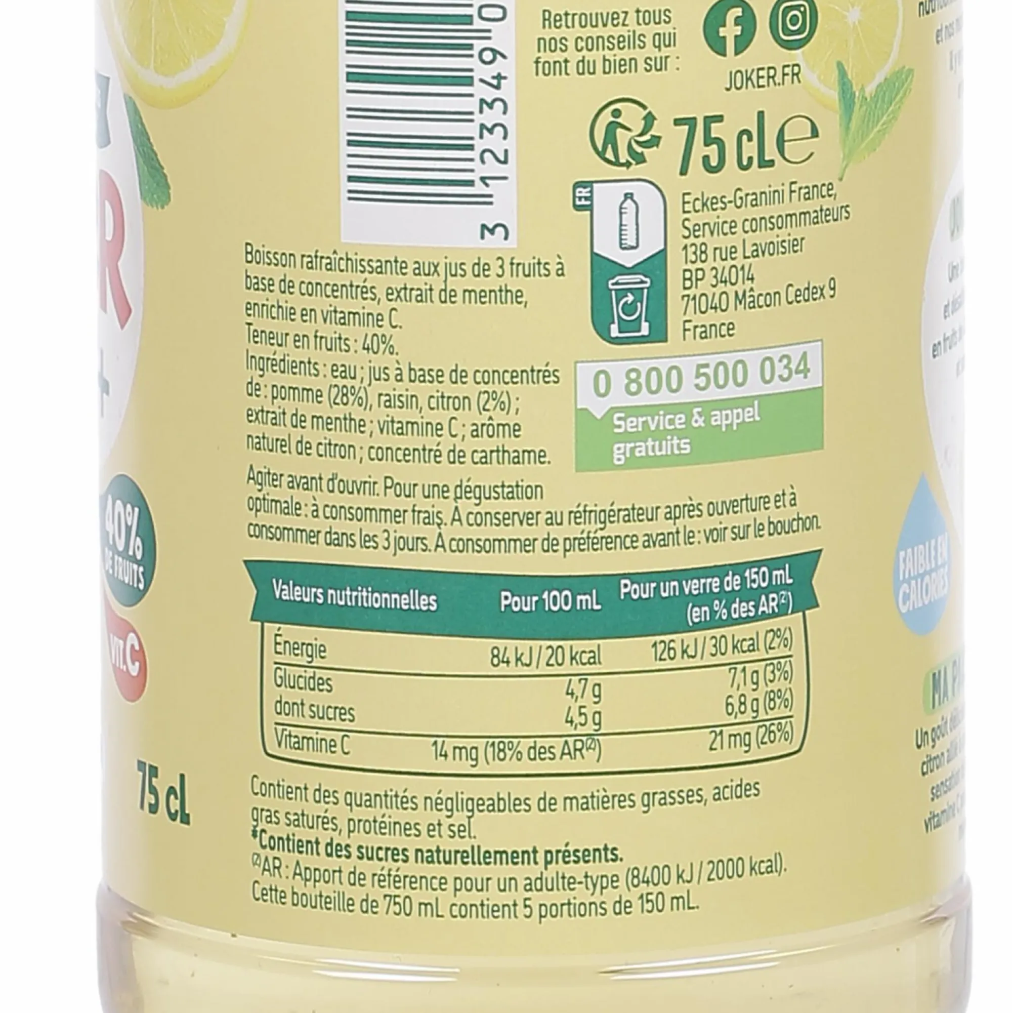 Boissons|Stokomani Bouteille Jus de pomme citron menthe