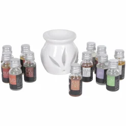 Bougies|ATMOSPHERA Brûle parfum en céramique + 12 huiles essentielles Multicolore}