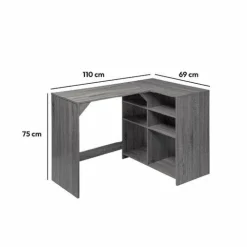 Mobilier|FIVE Bureau d'angle 6 cases effet chêne gris