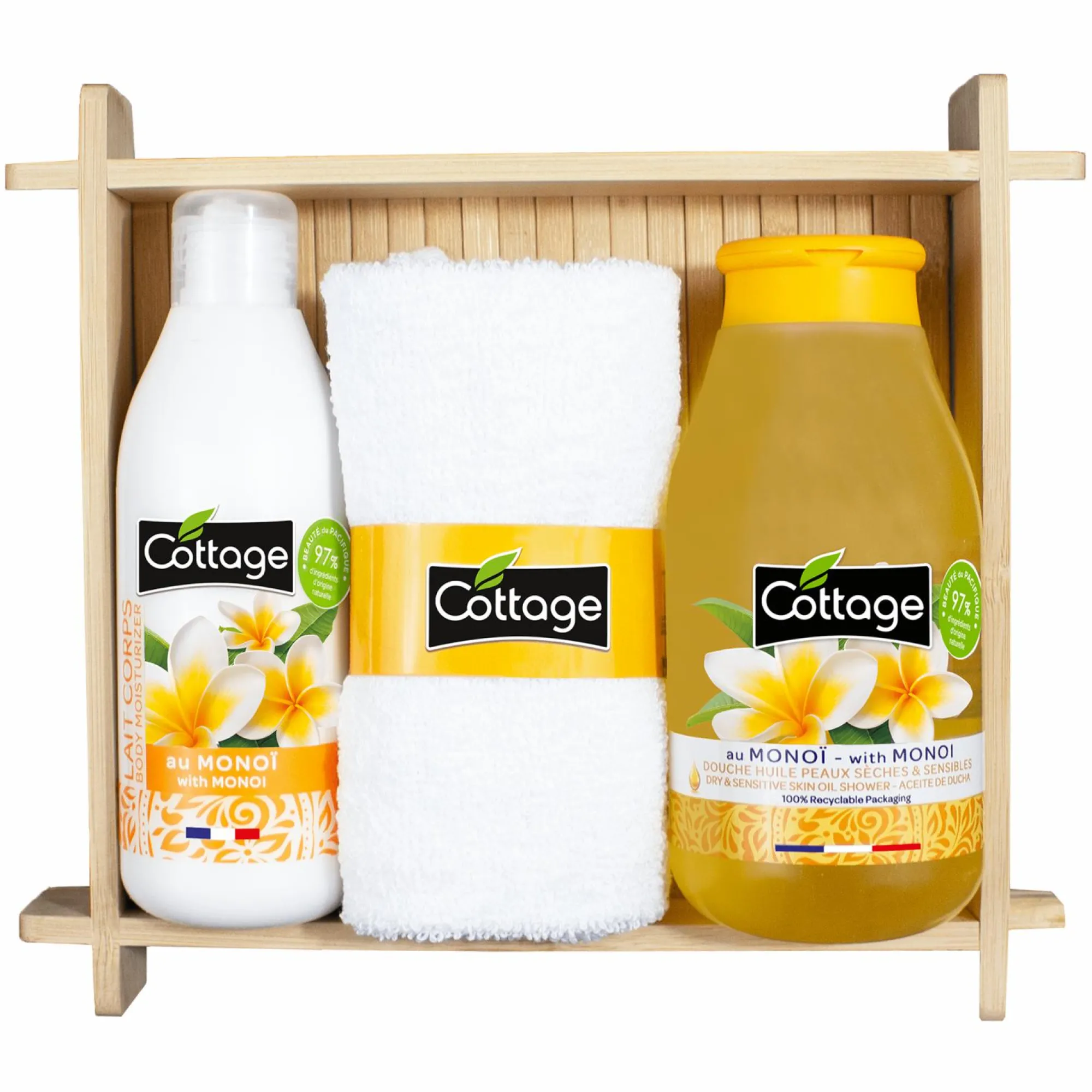 Coffrets Beauté Et Parfums|COTTAGE Coffret lait hydratant + gel douche monoï + serviette