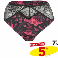 Lingerie Et Vêtements De Nuit|SEDUCCIA Culotte en dentelle fleurie noir et Rose