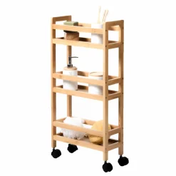 Mobilier|Salle De Bain Et Wc|Stokomani Desserte à roulettes 3 étagères en bambou