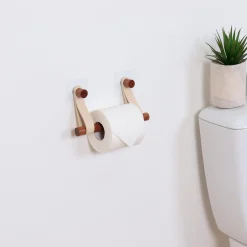 Salle De Bain Et Wc|Stokomani Dérouleur papier WC en bambou et lanière simili cuir beige