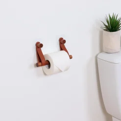 Salle De Bain Et Wc|Stokomani Dérouleur papier WC en bambou et lanière simili cuir terracotta