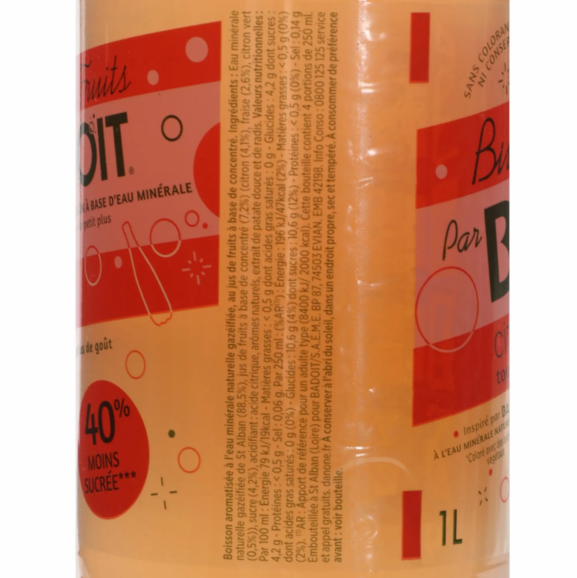 Boissons|BADOIT Eau gazeuse citron touche de fraise 1L