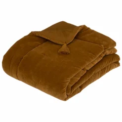 Linge De Chambre|ATMOSPHERA Edredon en velours jaune moutarde 150x150cm