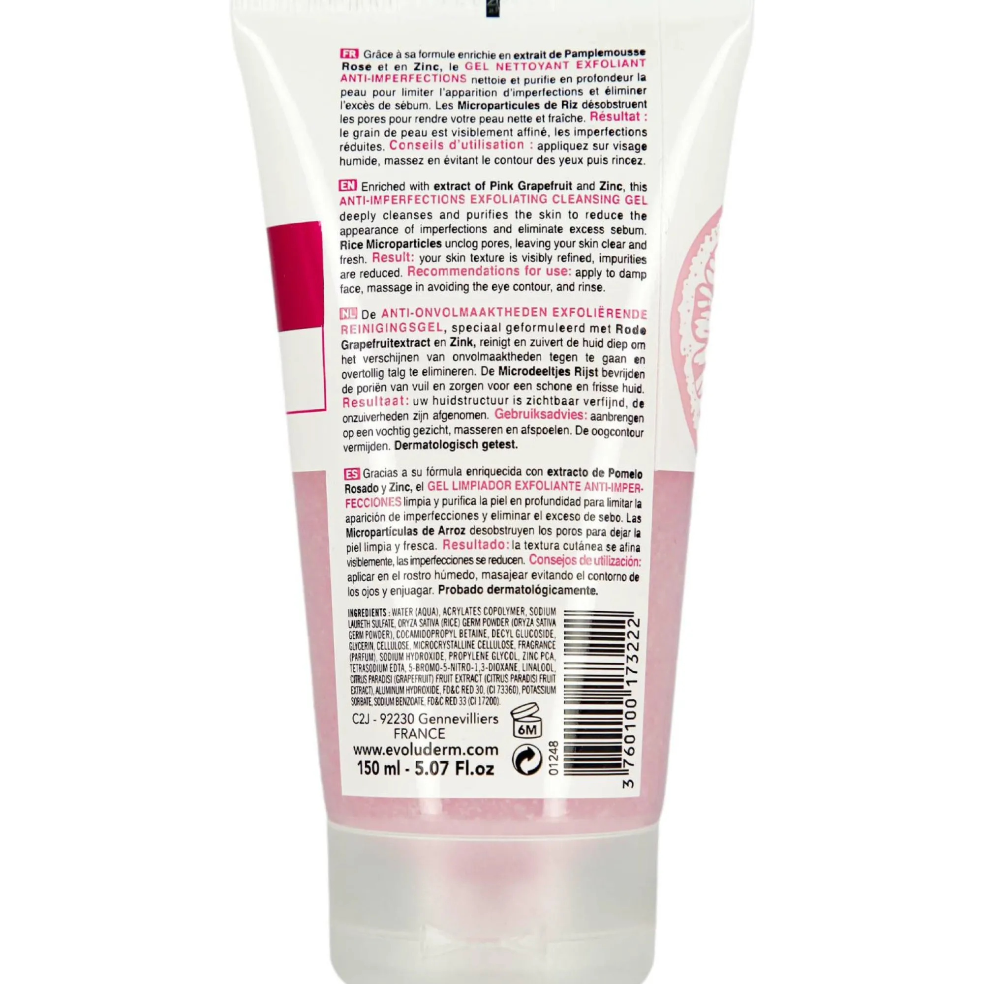 Visage|EVOLUDERM Gel nettoyant exfoliant pamplemousse rose