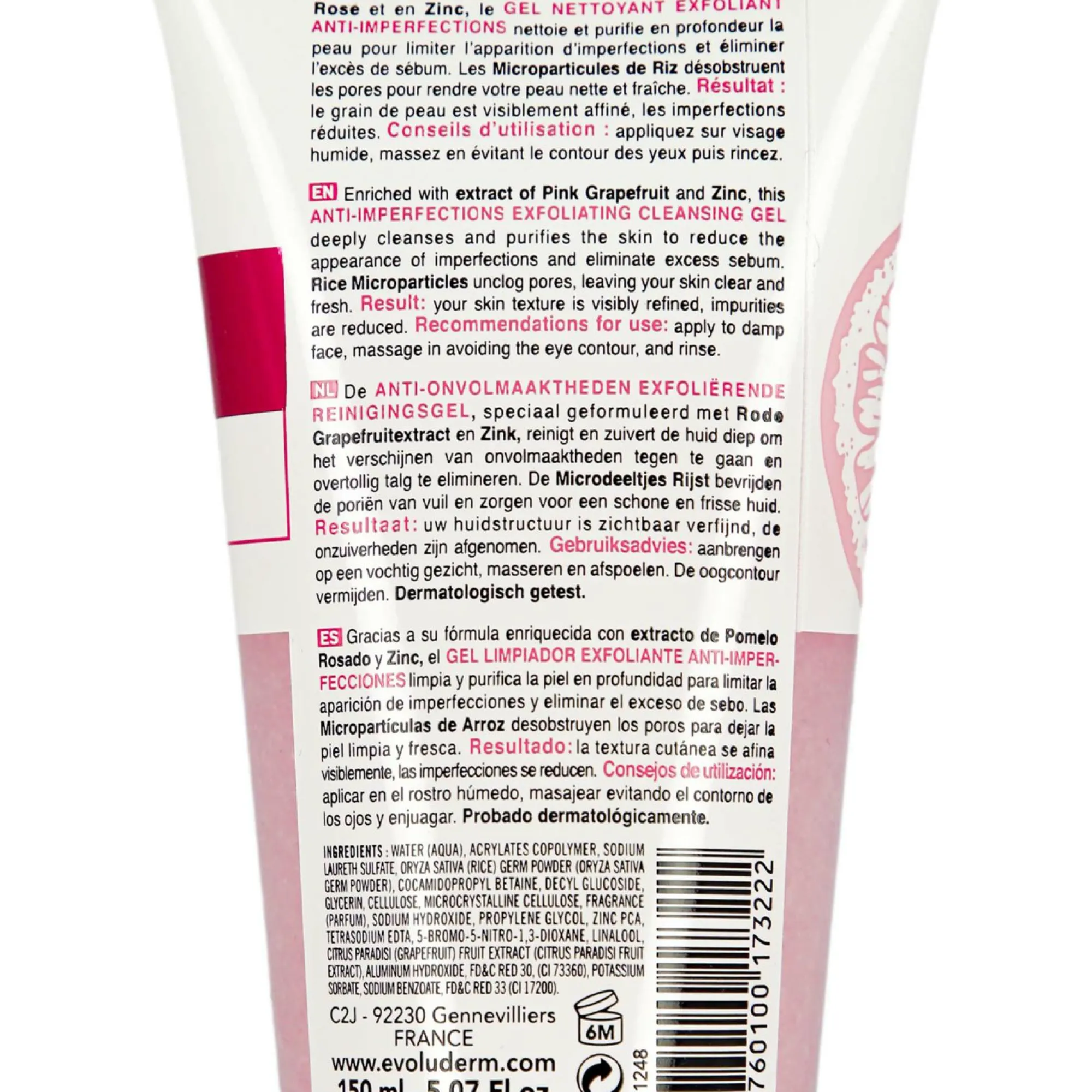 Visage|EVOLUDERM Gel nettoyant exfoliant pamplemousse rose