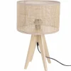 Luminaires|DECLIC HOME Lampe de table socle en pin abat jour en rotin