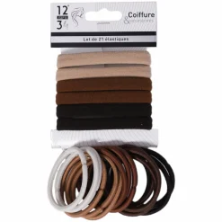Cheveux|EXPR 1234 Lot de 21 élastiques beiges et marrons