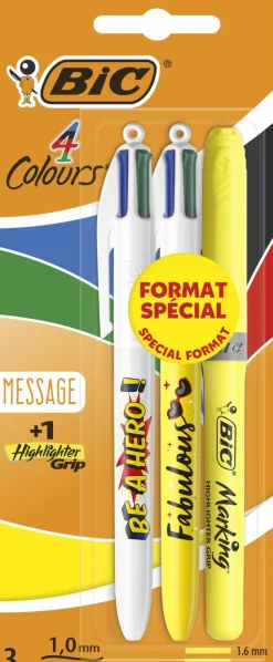 Papeterie Et Bureau|BIC Lot de 2 stylos 4 couleurs + 1 surligneur