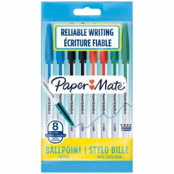 Papeterie Et Bureau|PAPER MATE Lot de 8 stylos bille bleu noir rouge et vert