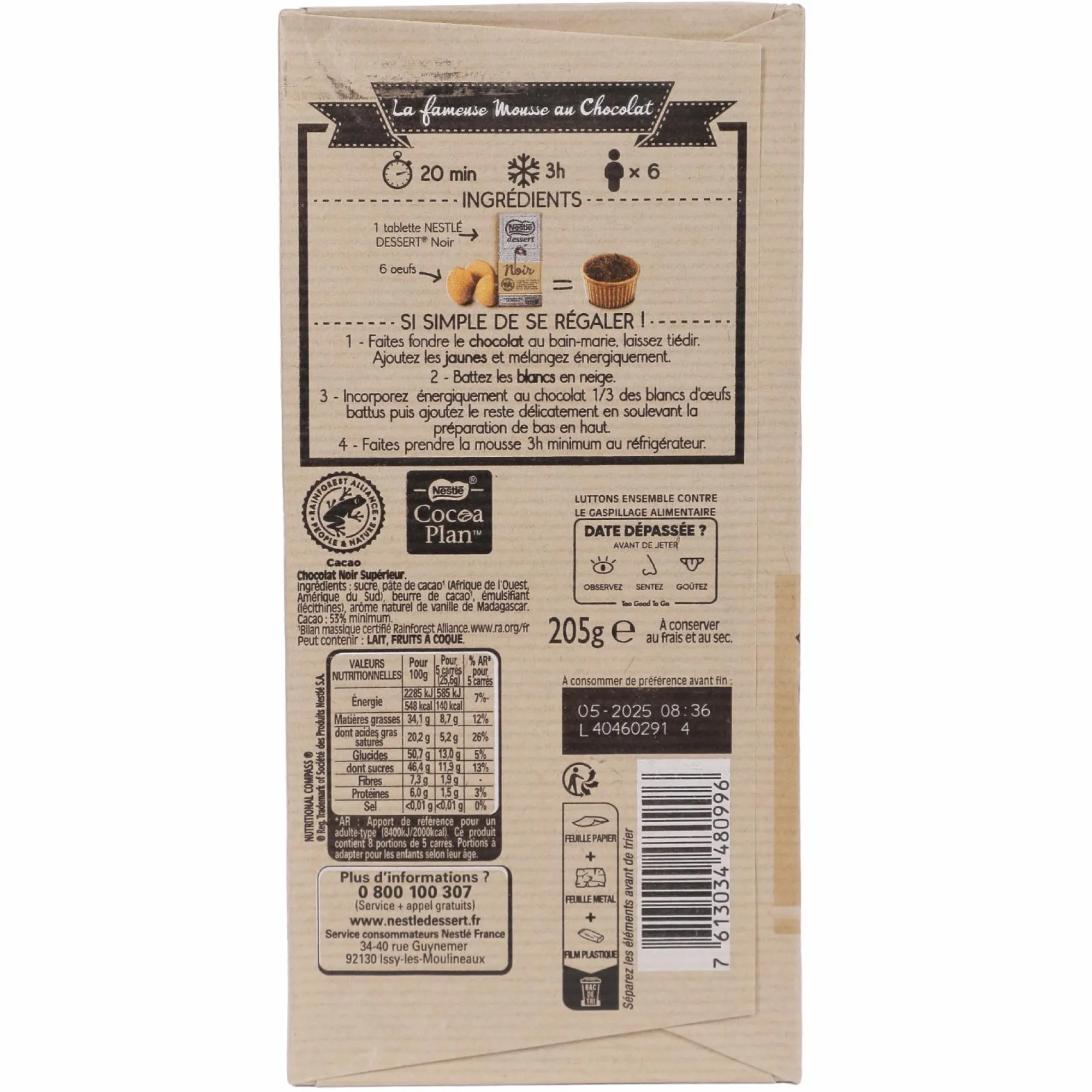 Épicerie Sucrée|Stokomani Lot de 5 tablettes chocolat noir Nestle dessert