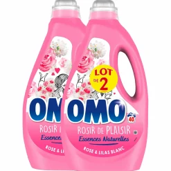 Entretien Du Linge|OMO Lot de 2 x 40 doses de lessive liquide ROSE ET LILAS BLANC