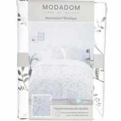 Linge De Chambre|Stokomani Parure housse de couette 260x220 cm + 2 taies d'oreillers microfibre imprimée métal